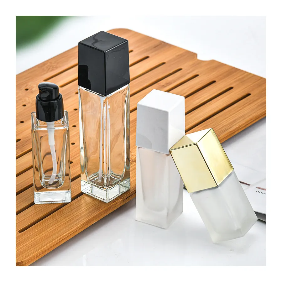 25ml 60ml High Quality Material Foundation Square Transparent Frosted Cosmetics Spray Empty Glass Bottle