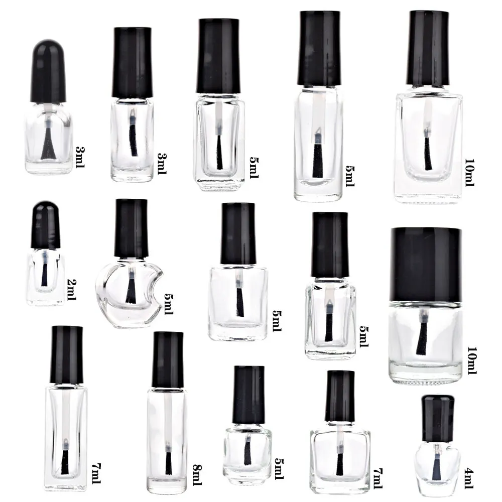 2ml 3ml 4ml 5ml 7ml 8ml 10ml 15ml Capacity Different Shape Empty Nail Polish Glass Bottles With Black Brush