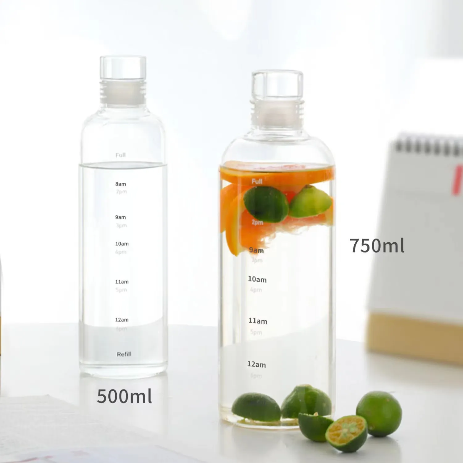 300ml 500ml 750ml Fashion Glass Bottle with Time Scale Wholesale Plastic Bottle Milk Juice Beverage Bottle