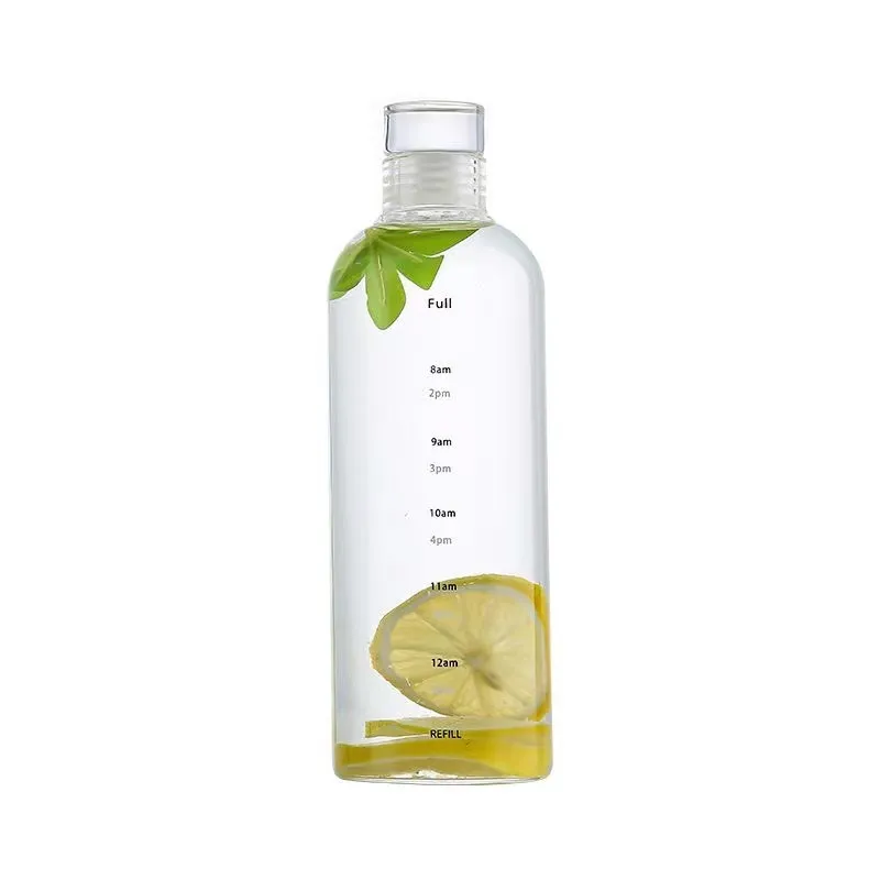 300ml 500ml 750ml Glass Time Scale Bottle High Borosilicate Transparent Time Scale Water Beverage Bottle