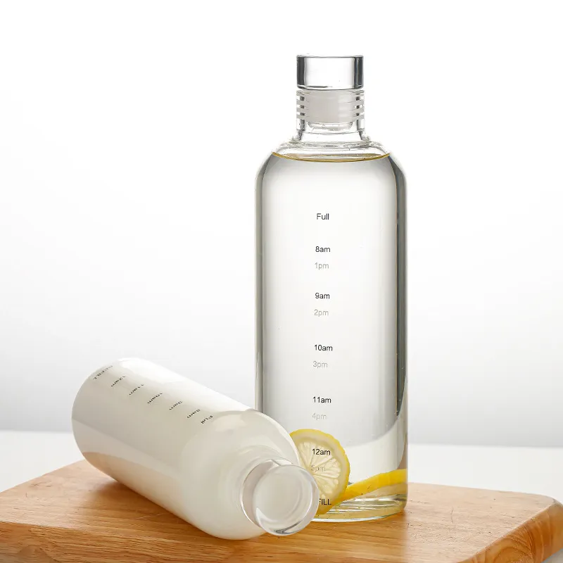 300ml 500ml 750ml Glass Water Bottle With Time Marker Reusable Beverage Milk Juice Drinking Bottle