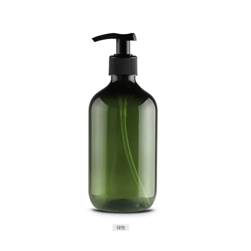 300ml 500ml Green Amber PET Plastic Shampoo Pump Boston Bottle With Black Pump Tops Bath Shower Shampoo Liquid Dispenser