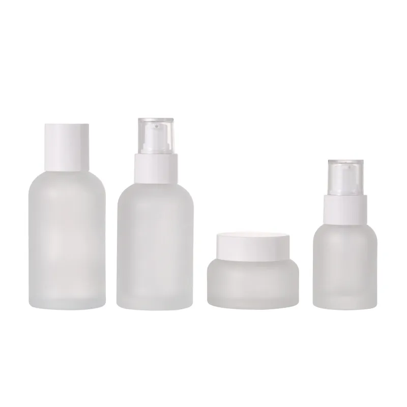 30g 50g 40ml 60ml 100ml 120ml Cream Lotion Skin Care Set  Clear Frosted Cosmetics Packaging Glass Bottle