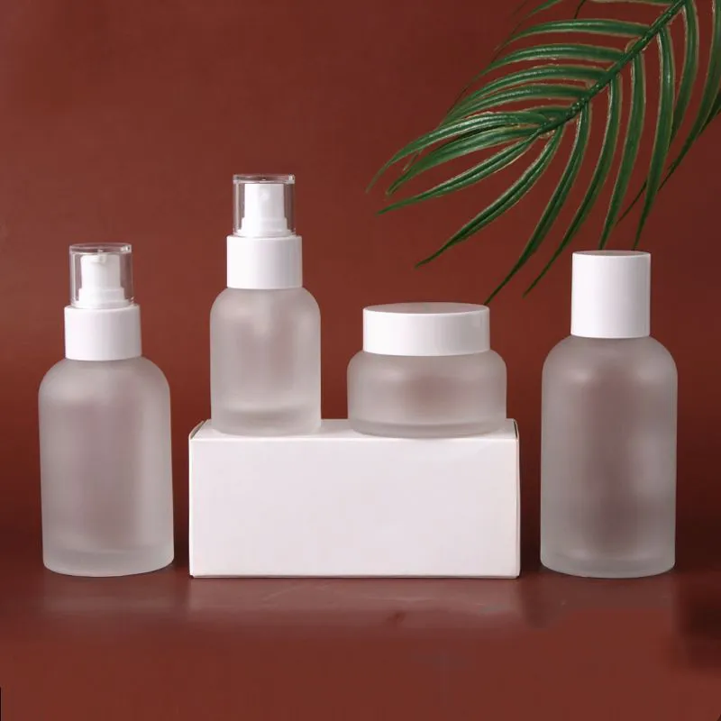 30g 50g 40ml 60ml 100ml 120ml Cream Lotion Skin Care Set  Clear Frosted Cosmetics Packaging Glass Bottle