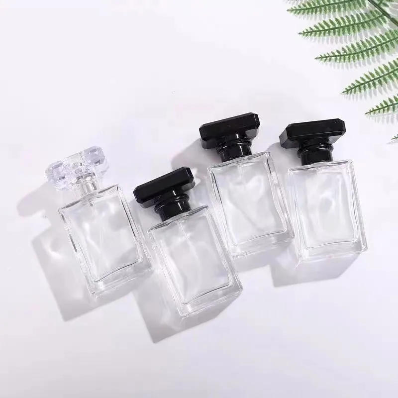 30ml 50ml Clear Cosmetic Packaging Luxury Square Glass Perfume Bottle