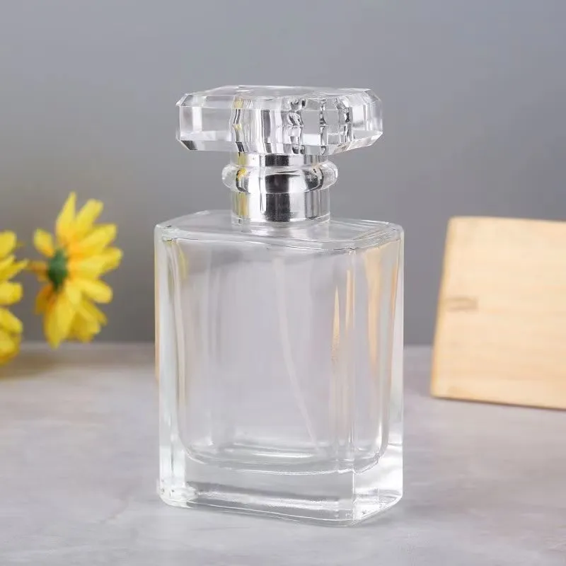 30ml 50ml Clear Cosmetic Packaging Luxury Square Glass Perfume Bottle