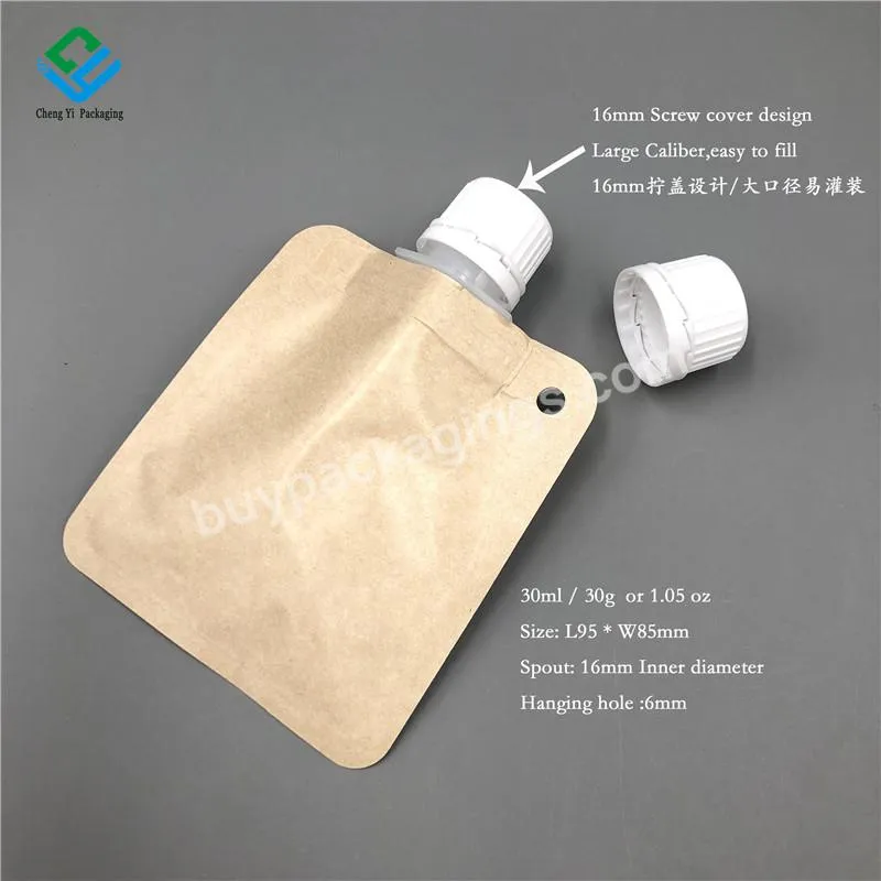 30ml 50ml Eco-friendly Brown Kraft Paper Spout Bag Refill Liquid Pouch For Hand Sanitizer Alcohol Cosmetic Serum Or Shampoo - Buy 1.05 Oz 2 Oz Kraft Paper Pouch With Spout Portable Small Packaging Bags For Lotion Hand Cleaning Gel,Samples Spout Pouch