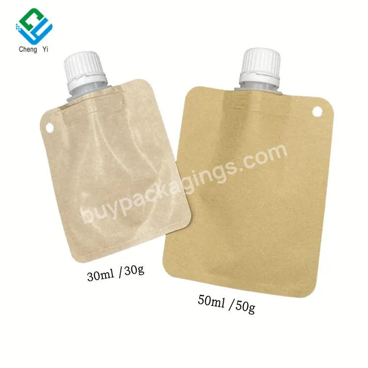 30ml 50ml Eco-friendly Brown Kraft Paper Spout Bag Refill Liquid Pouch For Hand Sanitizer Alcohol Cosmetic Serum Or Shampoo - Buy 1.05 Oz 2 Oz Kraft Paper Pouch With Spout Portable Small Packaging Bags For Lotion Hand Cleaning Gel,Samples Spout Pouch