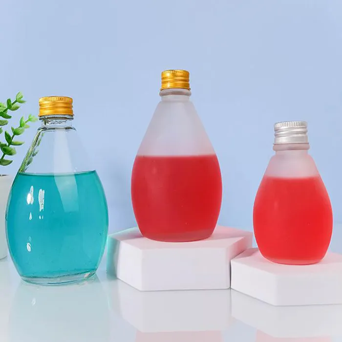 330ML 500Ml 1000Ml Transparent Teardrop-Shaped Beverage Juice Glass Bottle With Screw Lid