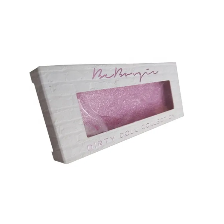 350gsm White Card Paper Material Custom Foil Logo And Pink Glitter Paper Eyelash Packaging Box