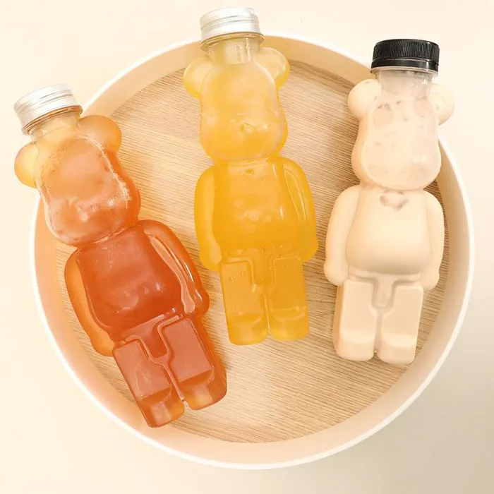 350ml 400ml 500ml 700ml Bear Milk Tea Bottle Disposable PET Bottle Cartoon Bear Plastic Bottle for Sale