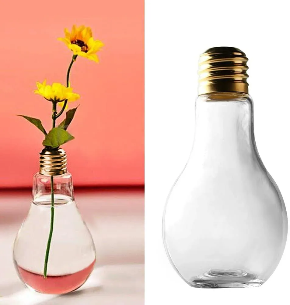 400ml Light Bulb Glass Beverage Tea Water Drink Bottle Plastic Sealing Cap For Home Coffee Shop Decor Flower Vase Idea Gift