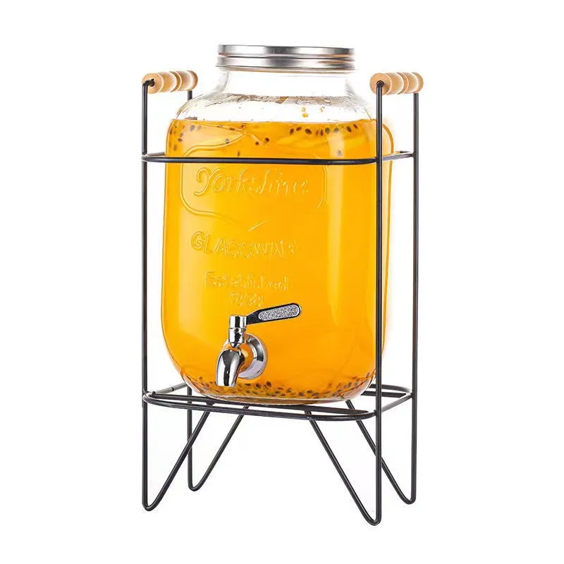 4L Glass Beverage Dispenser Jar With Metal Stand Orange Juice Sprite Glass Mason Jar