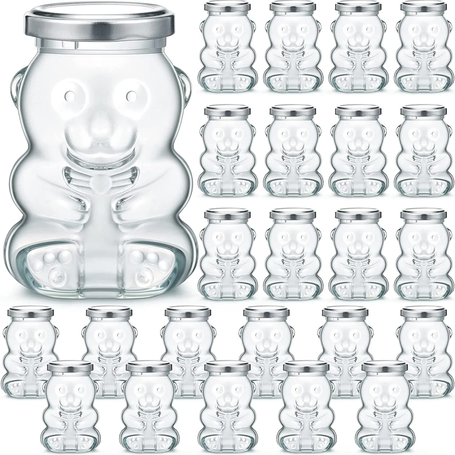 4oz Bear Shaped Plastic Honey Jars Gold Lids Extra Gold Bee Pendants Clear Spoon