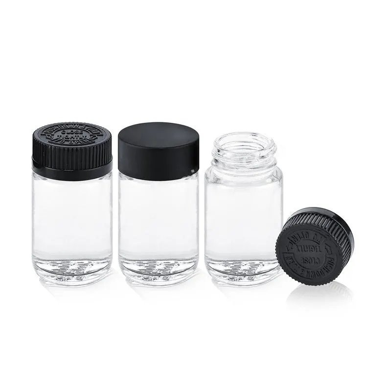 5 Pack Roll Packaging Vial Smell Proof Child Resistant Glass Jar With Plastic Child Proof Lids Dried Flower Packaging Jar