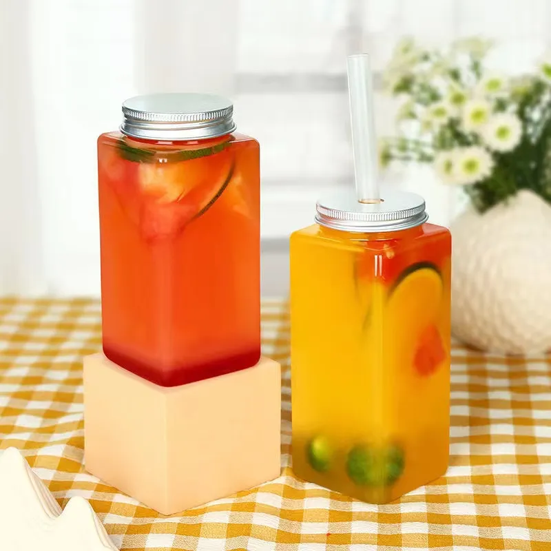 500 ML Square Shape Clear Coffee Milk Tea Juice Beverage PET Plastic Bottle