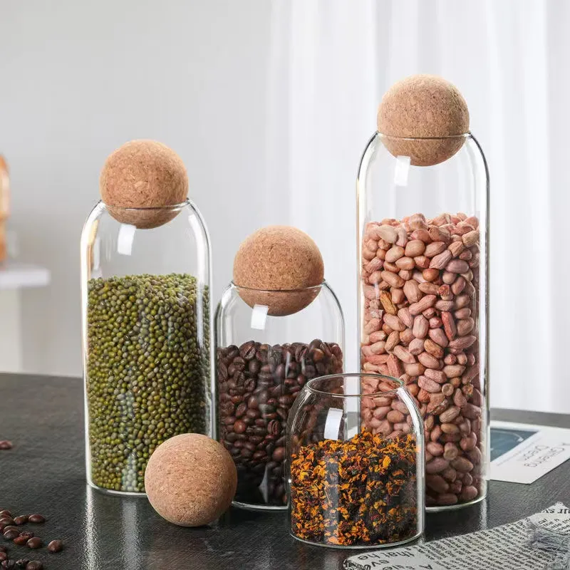 50080010001300ml Transparent Borosilicate Food Storage Bottles Glass Jar With Cork Ball Stopper