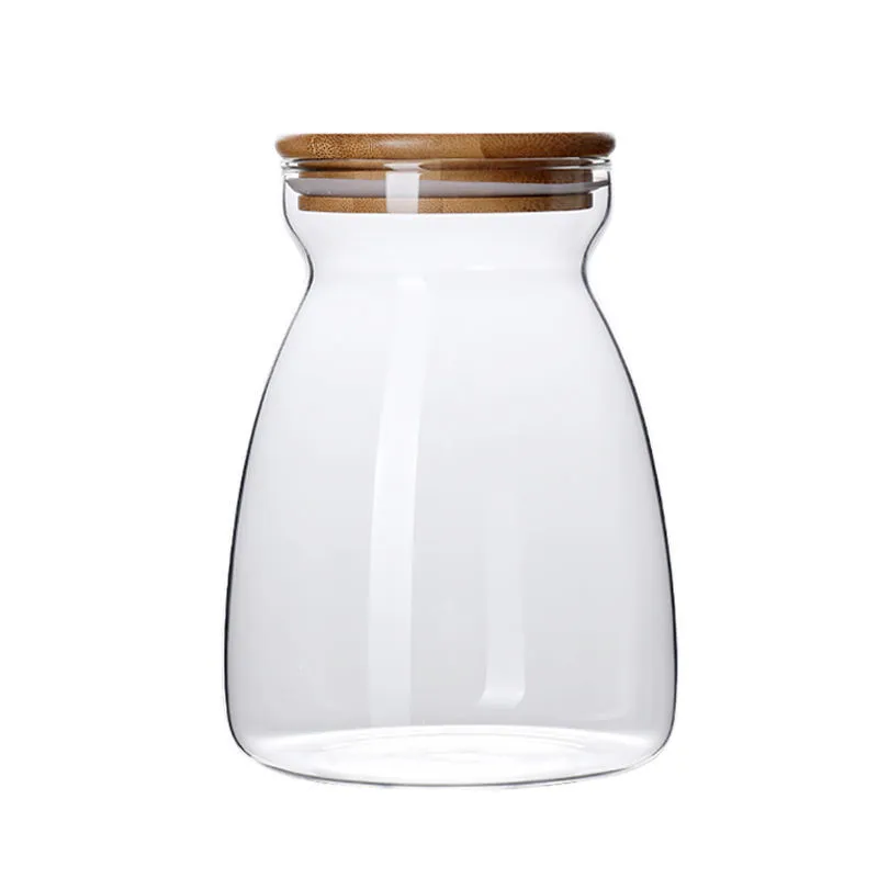 500ml 750ml 1100ml Custom Multi Specification High Borosilicate Clear Glass Storage Jar With Bamboo Cover