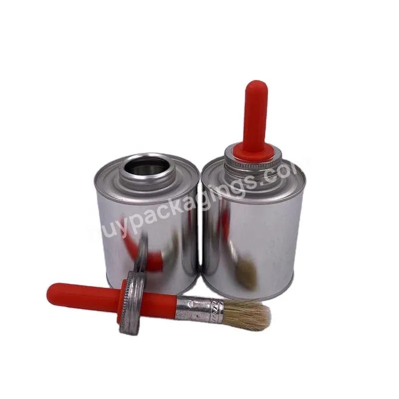 500ml Metal Round Tin Can With Red Brush 16oz Empty Container Packing For Hoof Oil Packaging