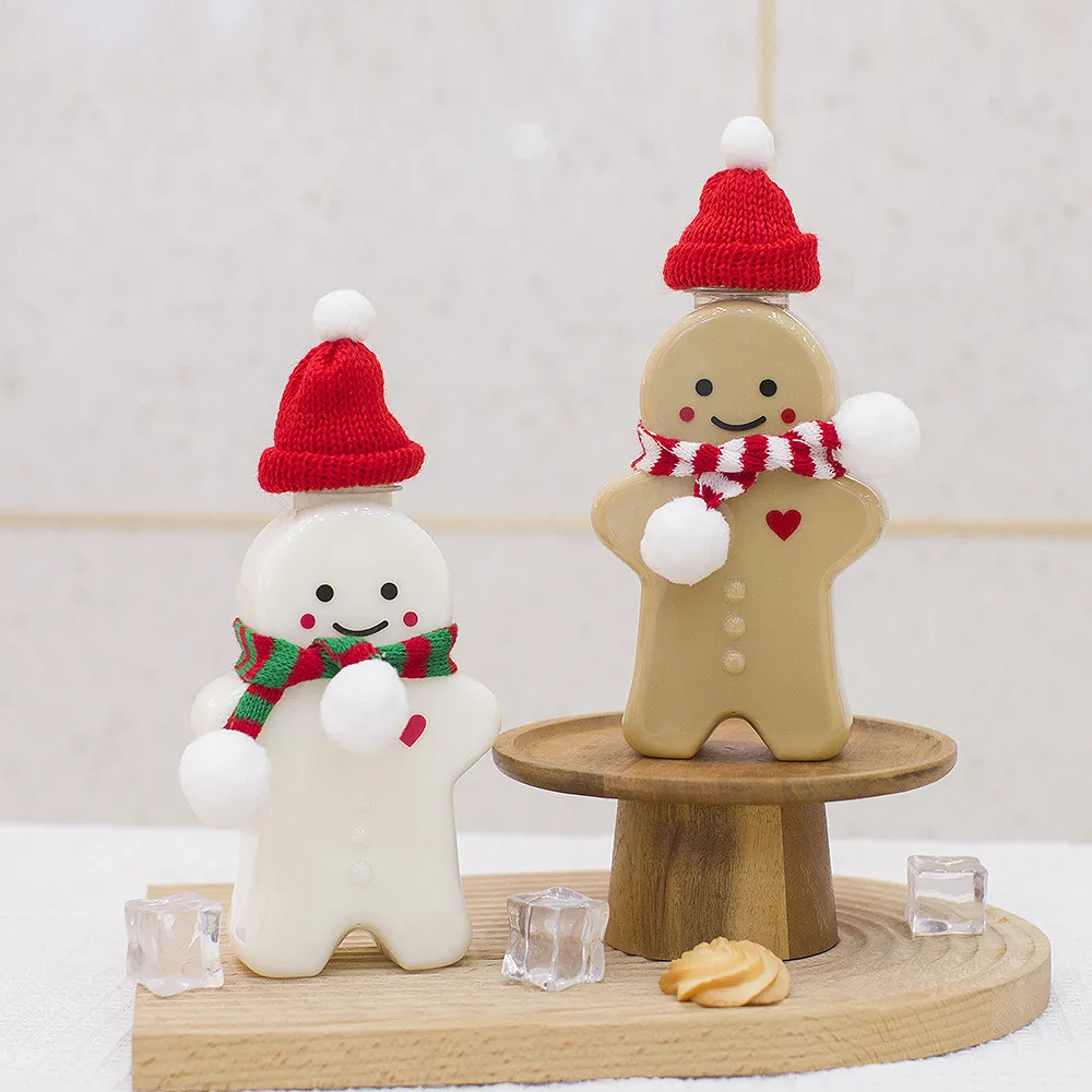 500ml Wholesale Christmas Gingerbread Man Milk Tea Cup For Commercial Plastic Bottle