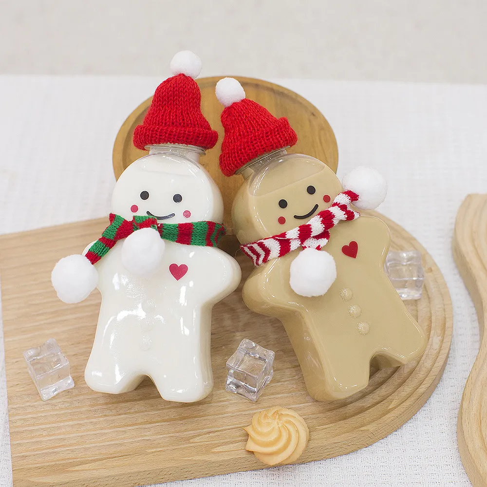 500ml Wholesale Christmas Gingerbread Man Milk Tea Cup For Commercial Plastic Bottle