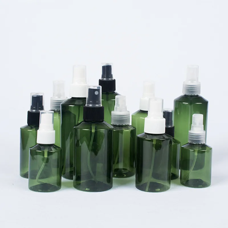 50ml 200ml Dark Green Color Slant Shoulder Cosmetics Packaging  PET Material Cheap Price Spray Bottle