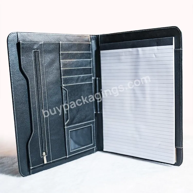 5*7 Ring Binder File Genuine Organizer Leather Portfolio Binder File Folder With Calculator