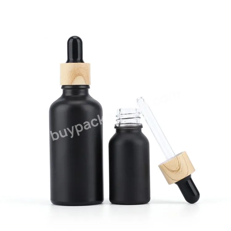 5ml 10ml 15ml 20ml 30ml 50ml 100ml Matte Black Glass Dropper Bamboo Dropper Essential Oil Glass Bottle