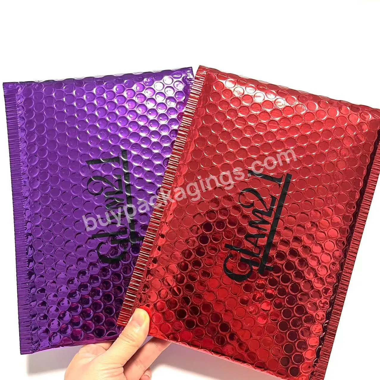 5x7 Purple Black Metallic Bubble Mailers Recyclable Holographic Custom Eco Friendly Envelope Poly Bubble Mailer Mailing Bags