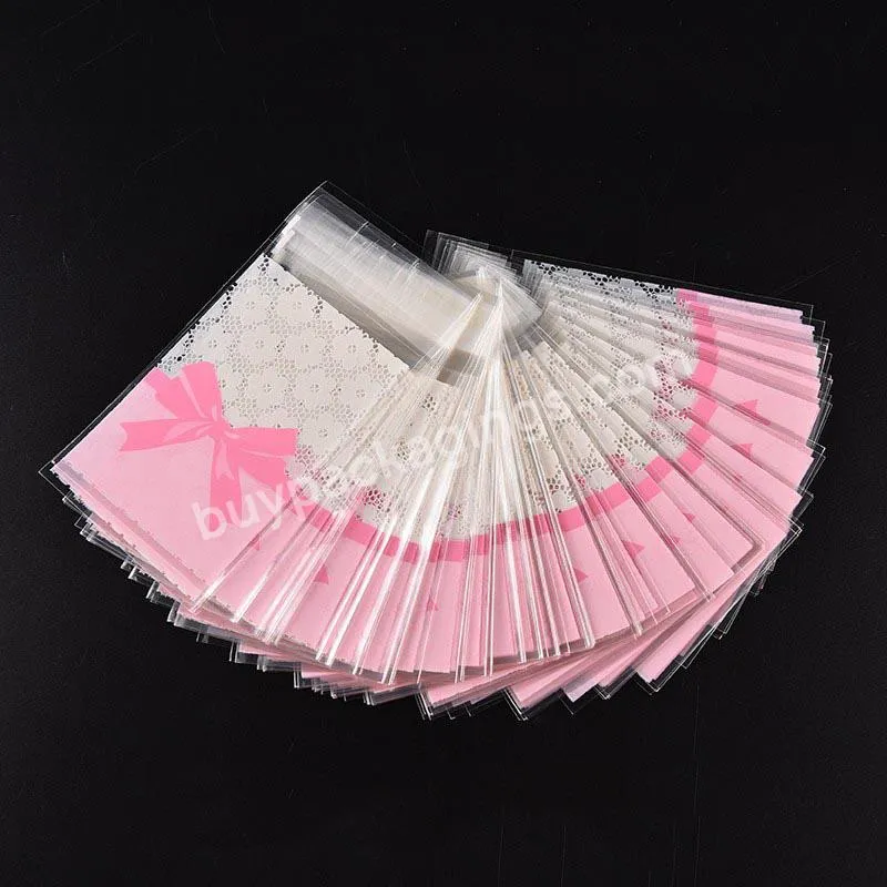 7*10cm Wedding Party Cute Pink Bow Design Cake Gift Packages Opp Bags Plastic Candy Cookies Biscuits Bags