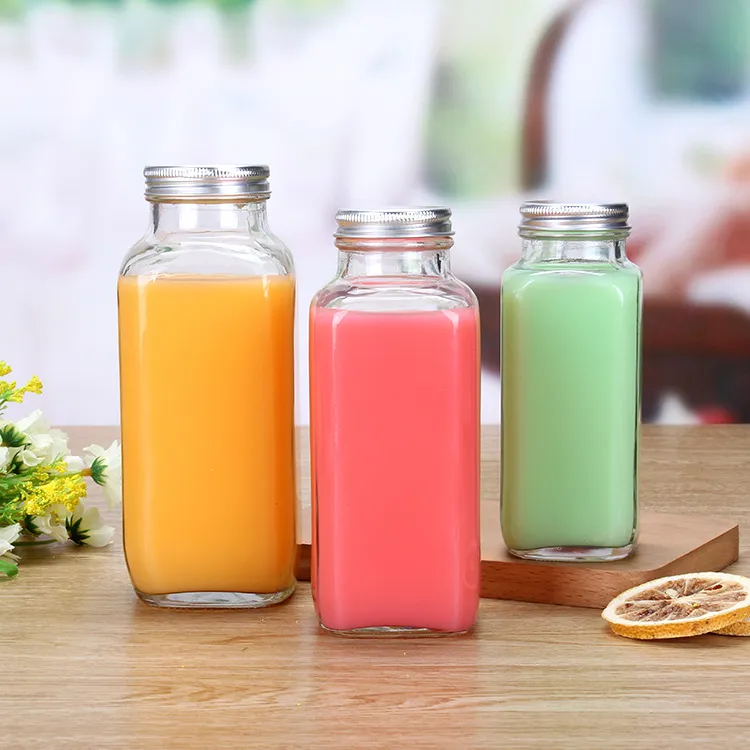 80ML 180ML 250ML 500ML Square Beverage Juice Milk Glass Bottle With Screw Cap