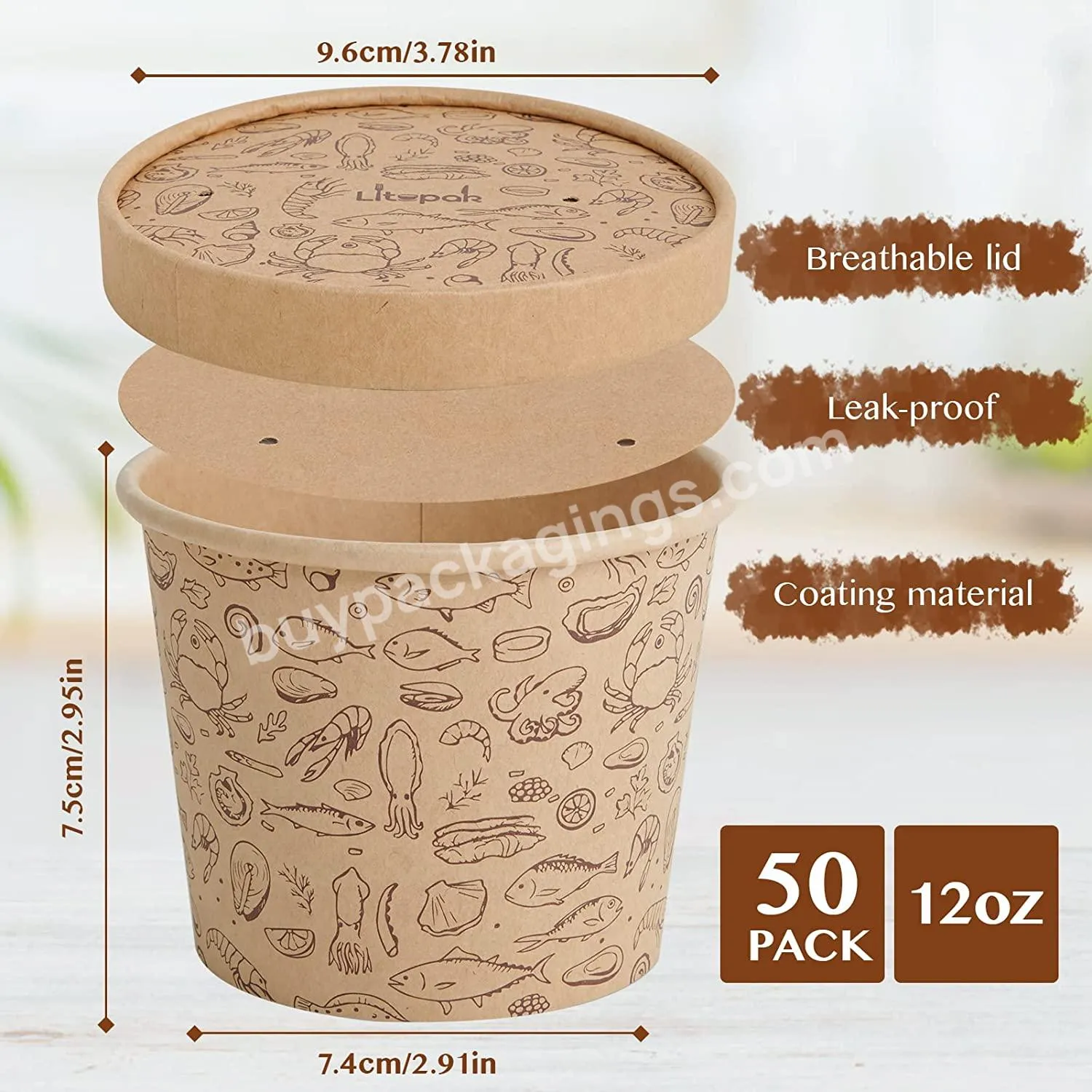 8oz 280ml Disposable Paper Soup Cup Paper Soup Cup Kraft Soup Bowl Hot Food Container