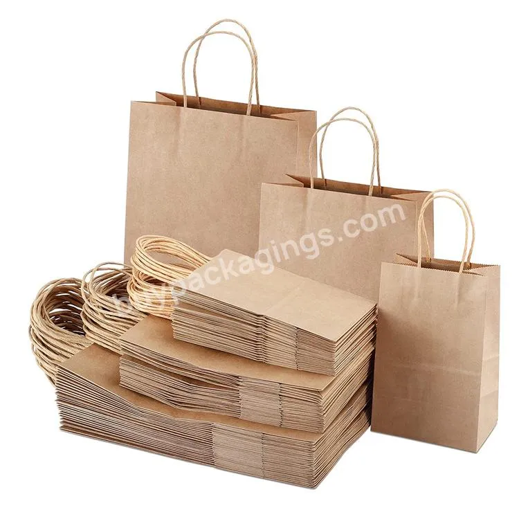 8x4.25x10.5 Wholesale Brown Kraft Paper Party Shopping Merchandise Gift Bags With Handle