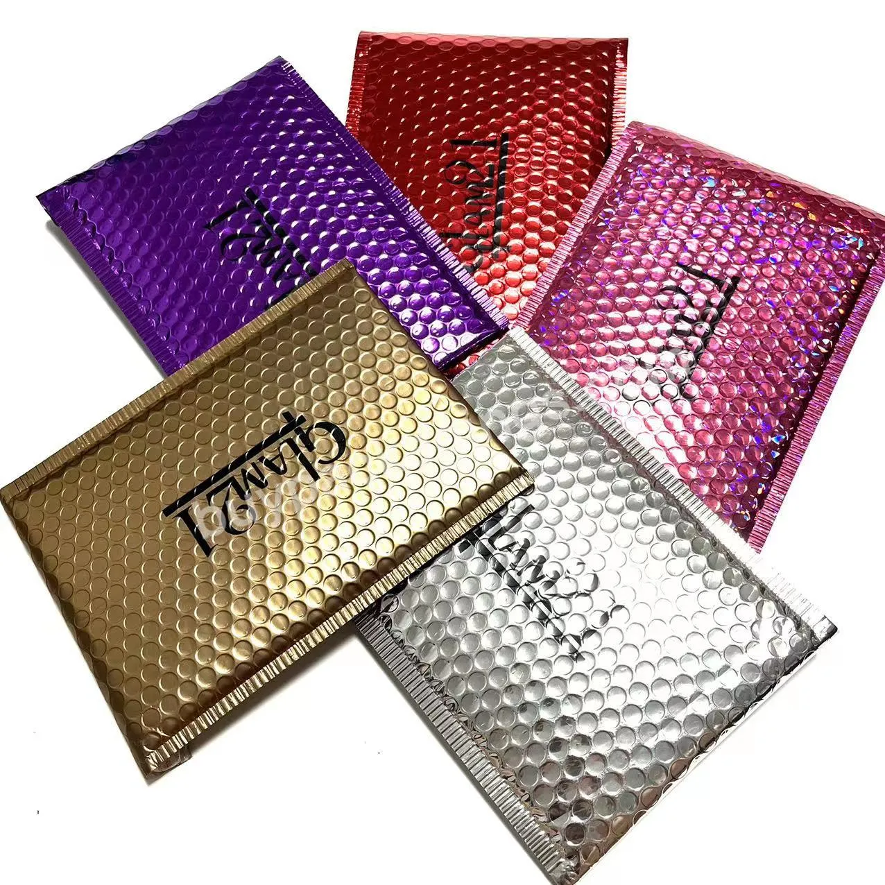 9x11 Custom Metallic Printed Padded Air Bubble Packaging Bag Clothing Mailing Envelop Courier Holographic Bubble Shipping Bags