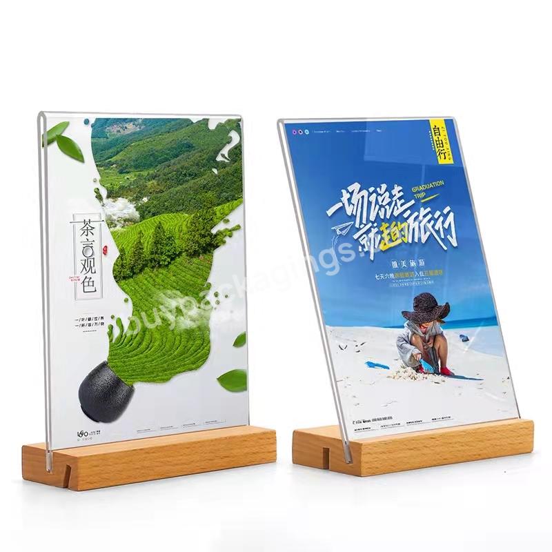 A4 A5 A6 Acrylic Plastic Restaurant Table Tent Frame Tabletop Photo Frame Menu Holder Display Stand With Wood Base