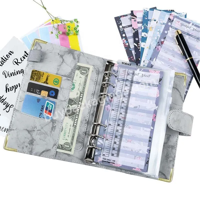 A6 Binder Budget Book Marble Pattern Notebook Leather Loose-leaf Book Cash Budget Hand Ledger