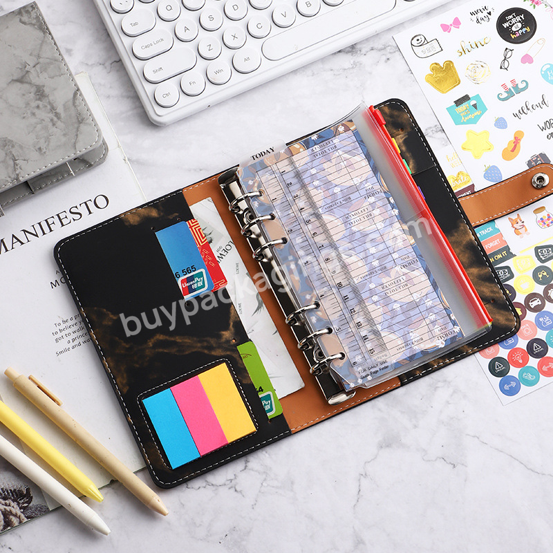 A6 Pu Leather Marble Notebook Binder Budget Planner Money Organizer For Ledger Savings With 12 Zipper Envelope Pockets Stickers