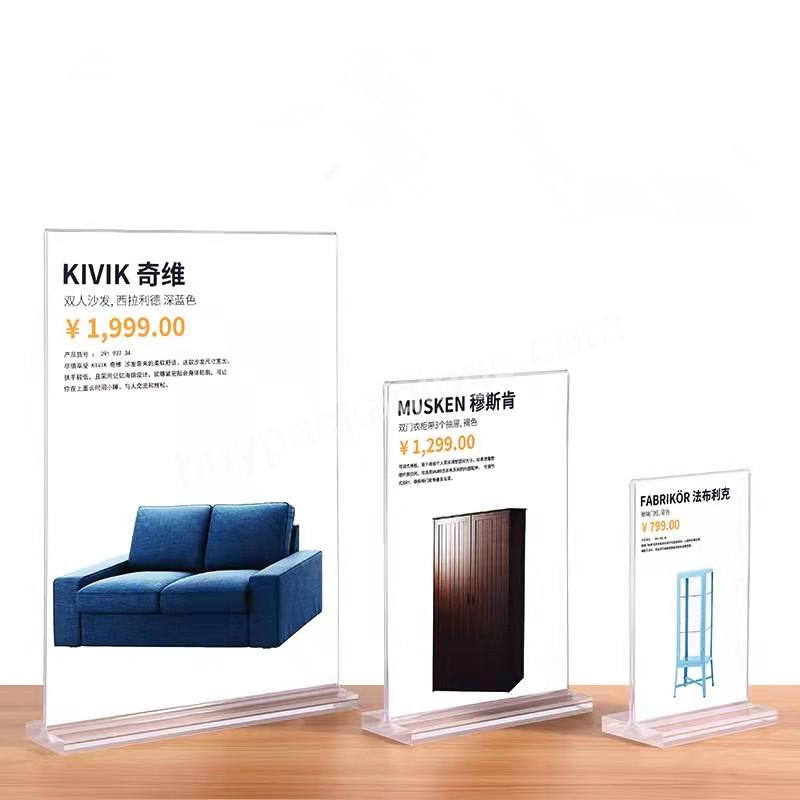 Acrylic Table Card Display Acrylic Cylinder Price Tag Slanted T-shape Table Display Stand For Store&hotel&supermarket