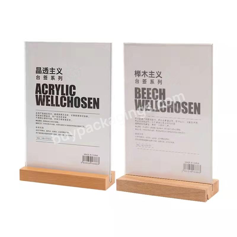 Acrylic Table Tent Frame Tabletop Photo Frame Menu Holder Display Stand With Wood Base Size A4 A5 A6 - Buy Wood Base Business Wooden Menu Holder Table Card Holder Postcard Photo Picture Display Stand,Table Number Holder Custom Wooden Base Display Men