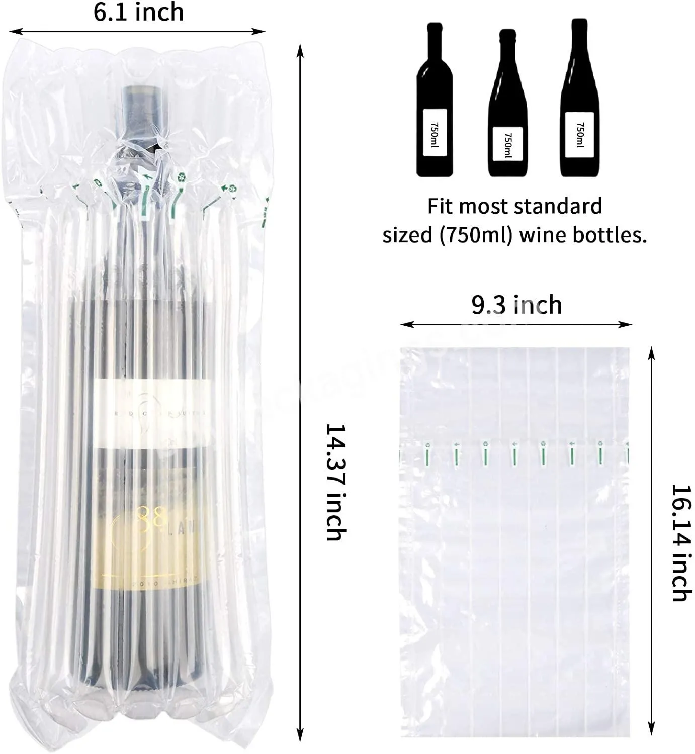 Air Wrap Plastic Wine Bubble Packaging Bag For Wine Bottles