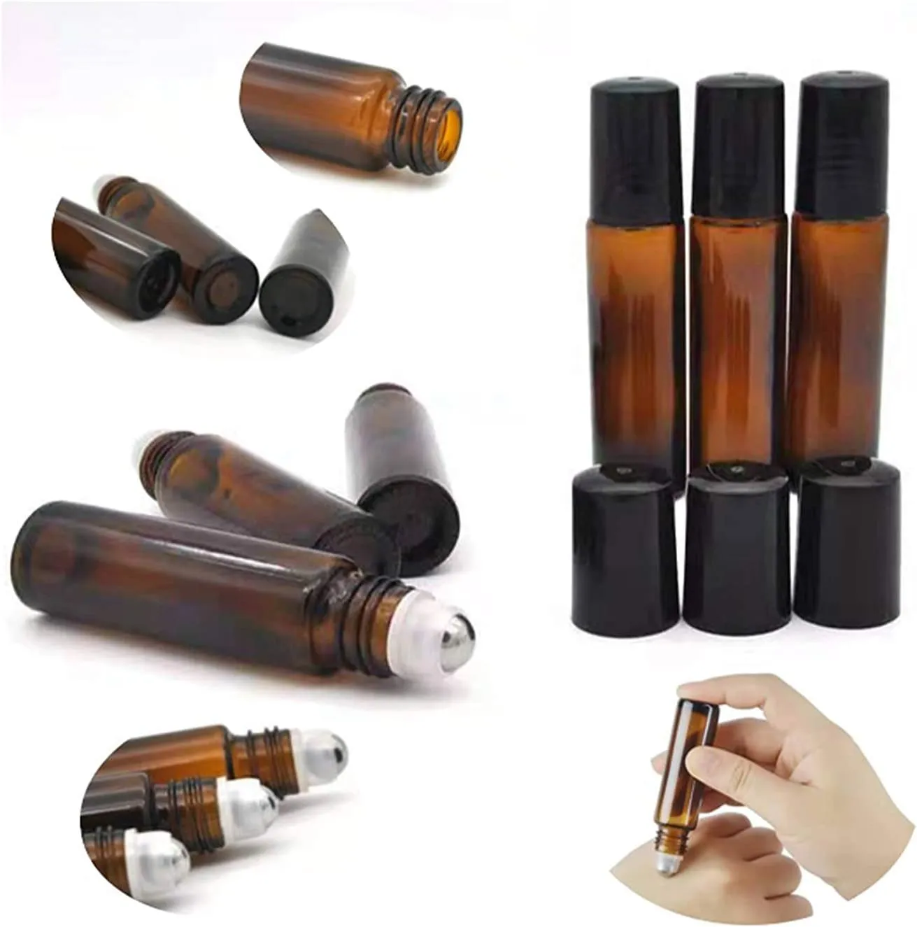 Amber Blue Color Essential Oil Roller BottlesEmpty Refillable Roll on Glass BottlesLeak proof Glass Bottle Stainless Steel Bal