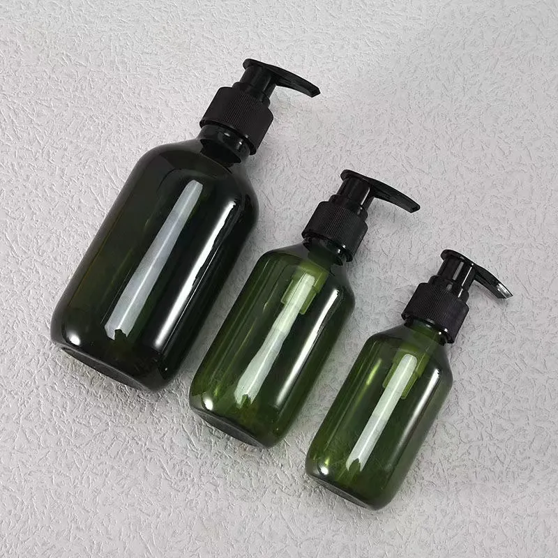 AmberGreenClear 300ml 500ml PET Plastic Bottles Shampoo Shower Gel Wash Bottle Cosmetics Pump Bottle