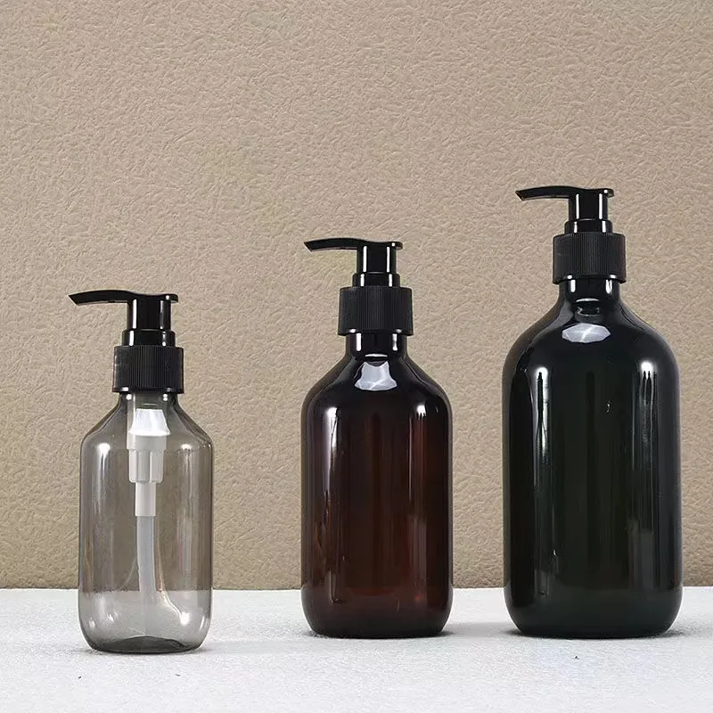 AmberGreenClear 300ml 500ml PET Plastic Bottles Shampoo Shower Gel Wash Bottle Cosmetics Pump Bottle