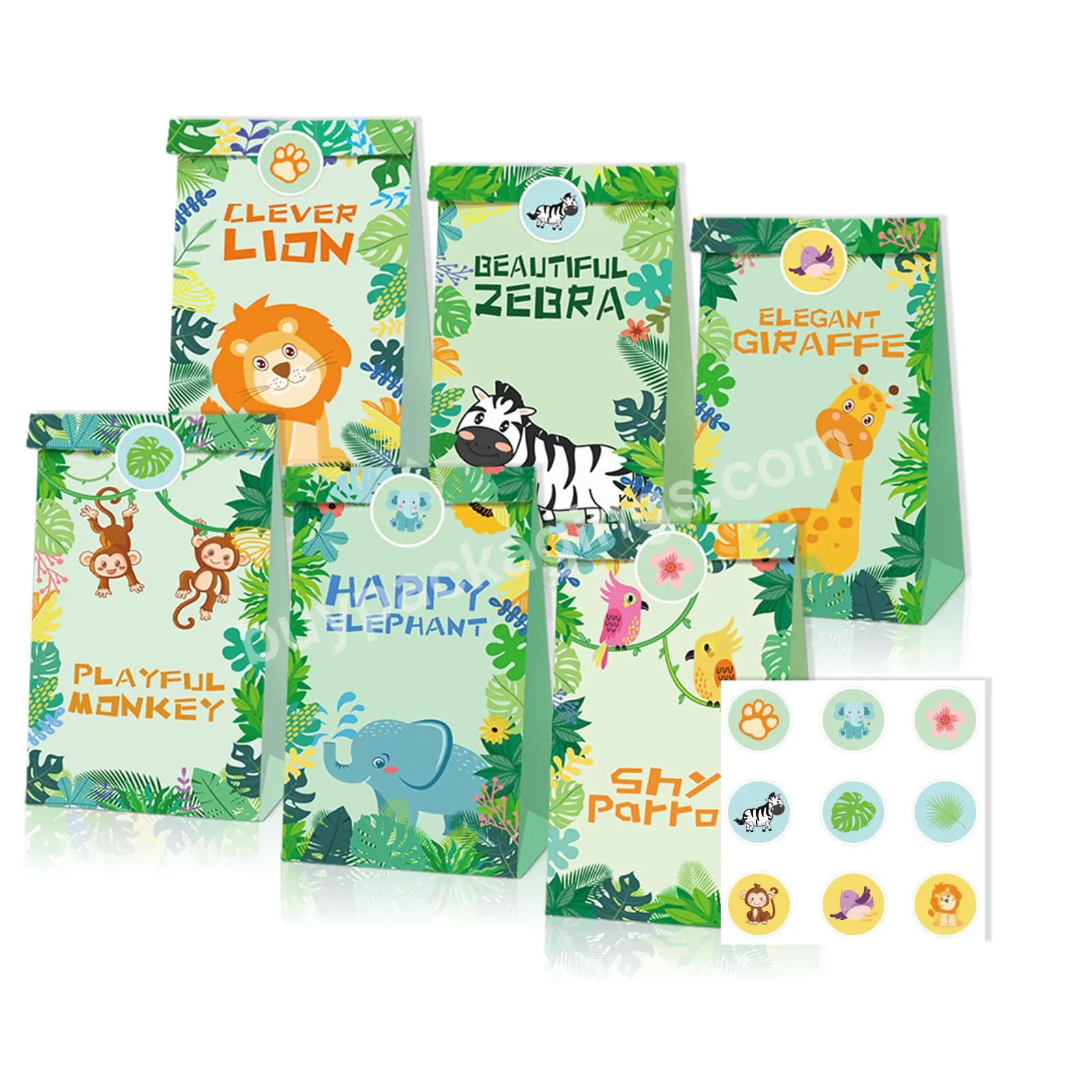 Animal Party Favor Gift Treat Bags Kids Birthday Zoo Party Paper Bags With Stickers