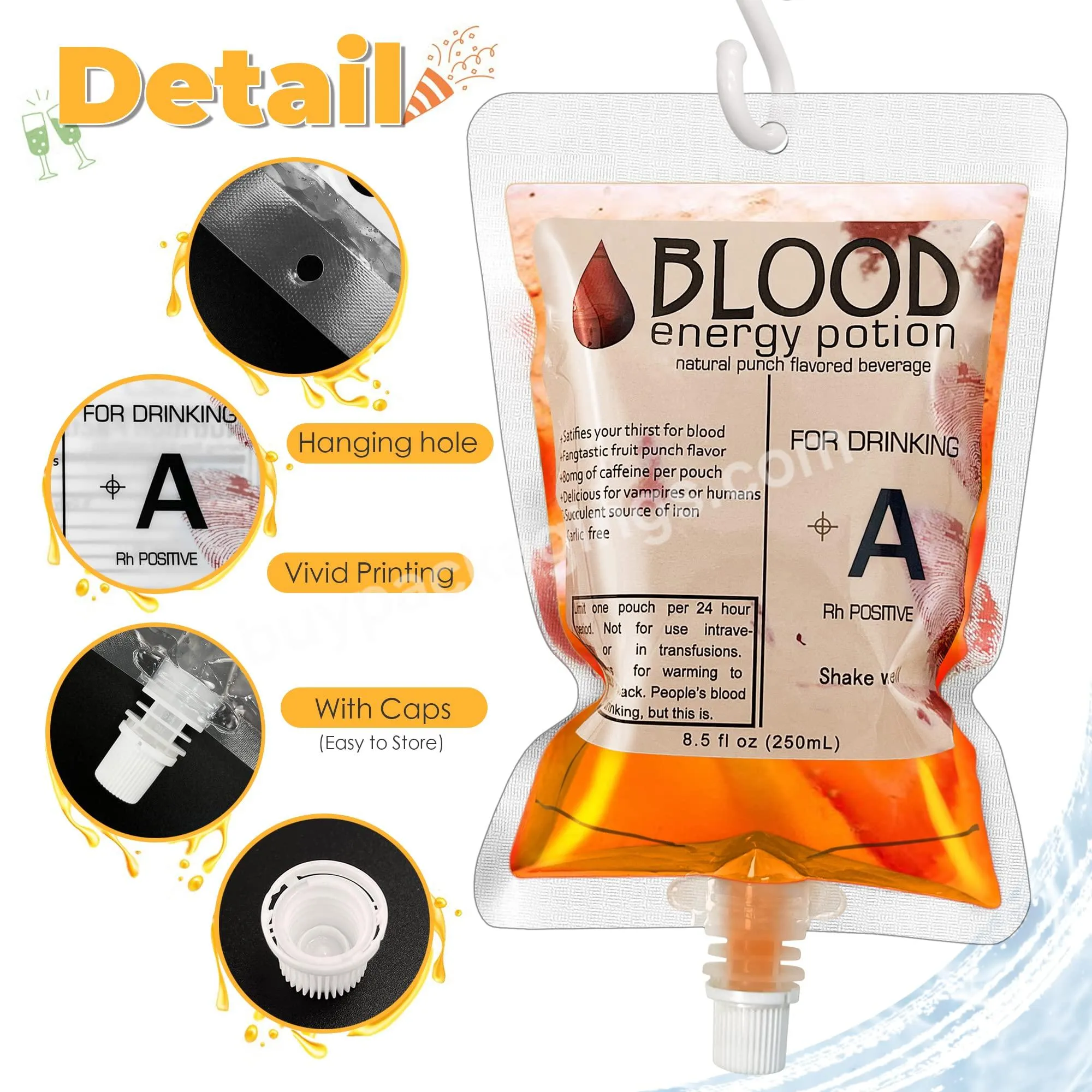 April Fools Day Halloween Decorations Reusable Spout Drink Juice Drinking Pouches Blood Bags