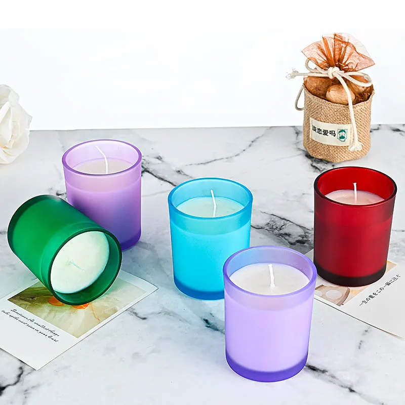 Aromatherapy Glass Multi-color frosted Candle Cup Aromatherapy Candle Cup Multi-color Glass Candlestick Candle Cup