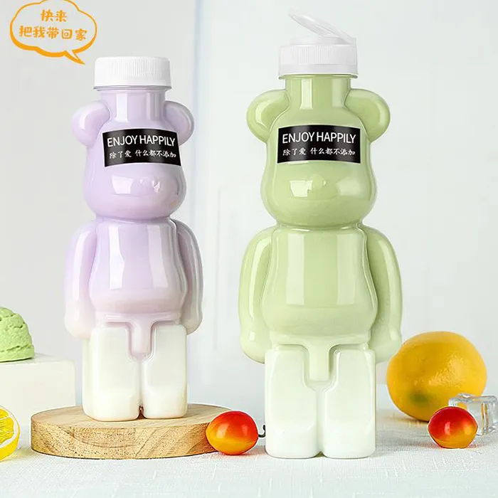 Bear milk Tea bottle disposable PET transparent juice bottle 500ml creative cartoon bear plastic bottle