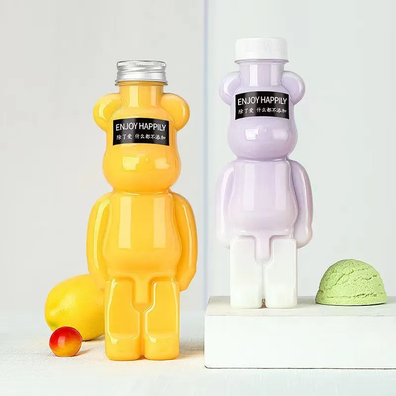 Bear milk Tea bottle disposable PET transparent juice bottle 500ml creative cartoon bear plastic bottle