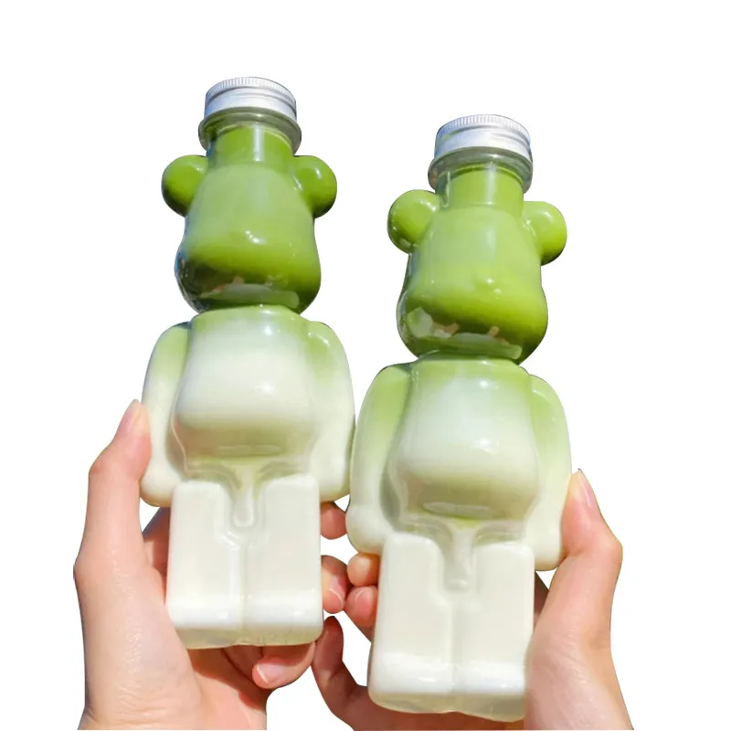 Bear milk tea bottle plastic transparent food grade pet bottle  juice drink packaging disposable bear Beverage bottle