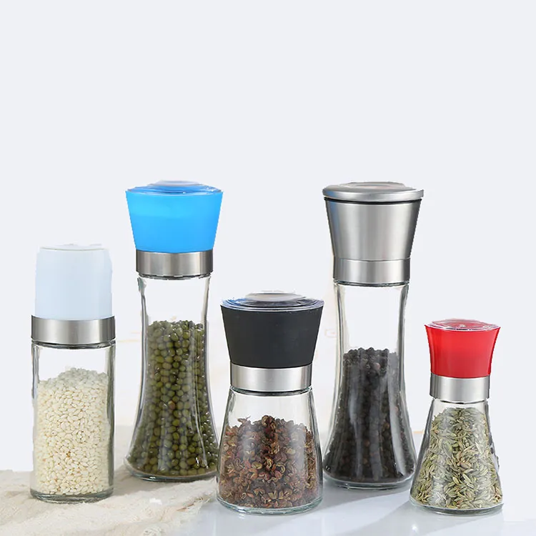 Best price manual spice salt pepper mill wholesale 80ml 100ml glass plastic spice salt pepper grinder